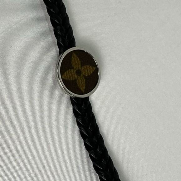 Louis Vuitton Monogram Canvas Adjustable Black Leather Bracelet - Picture 1 of 6
